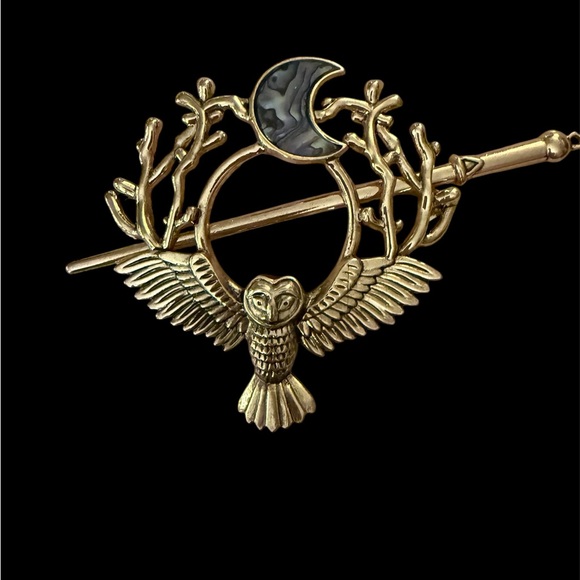 Source Unknown Jewelry - Gold Owl Hair Pin with Abalone Accents